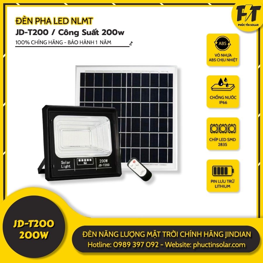 Đèn led năng lượng mặt trời 200W JD-T200